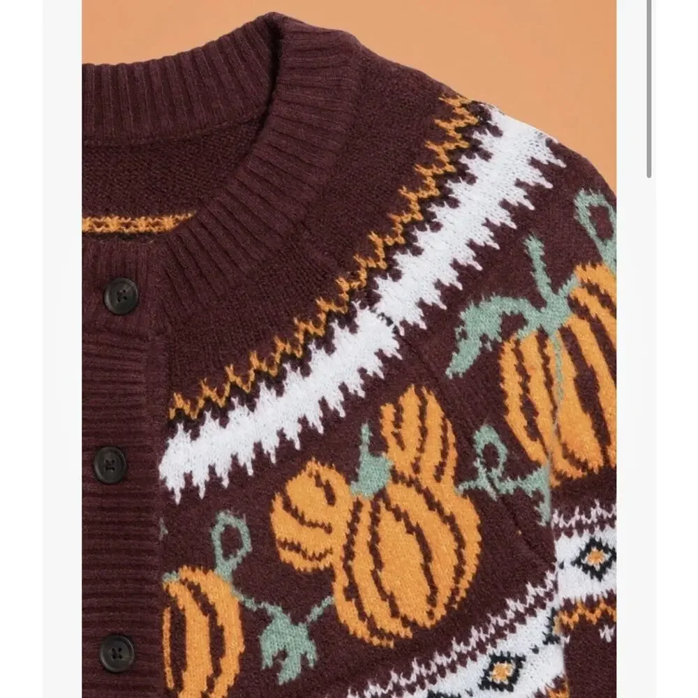 Old Navy Disney Mickey Pumpkin Cardigan Womens Large Halloween Fair Isle NWT
